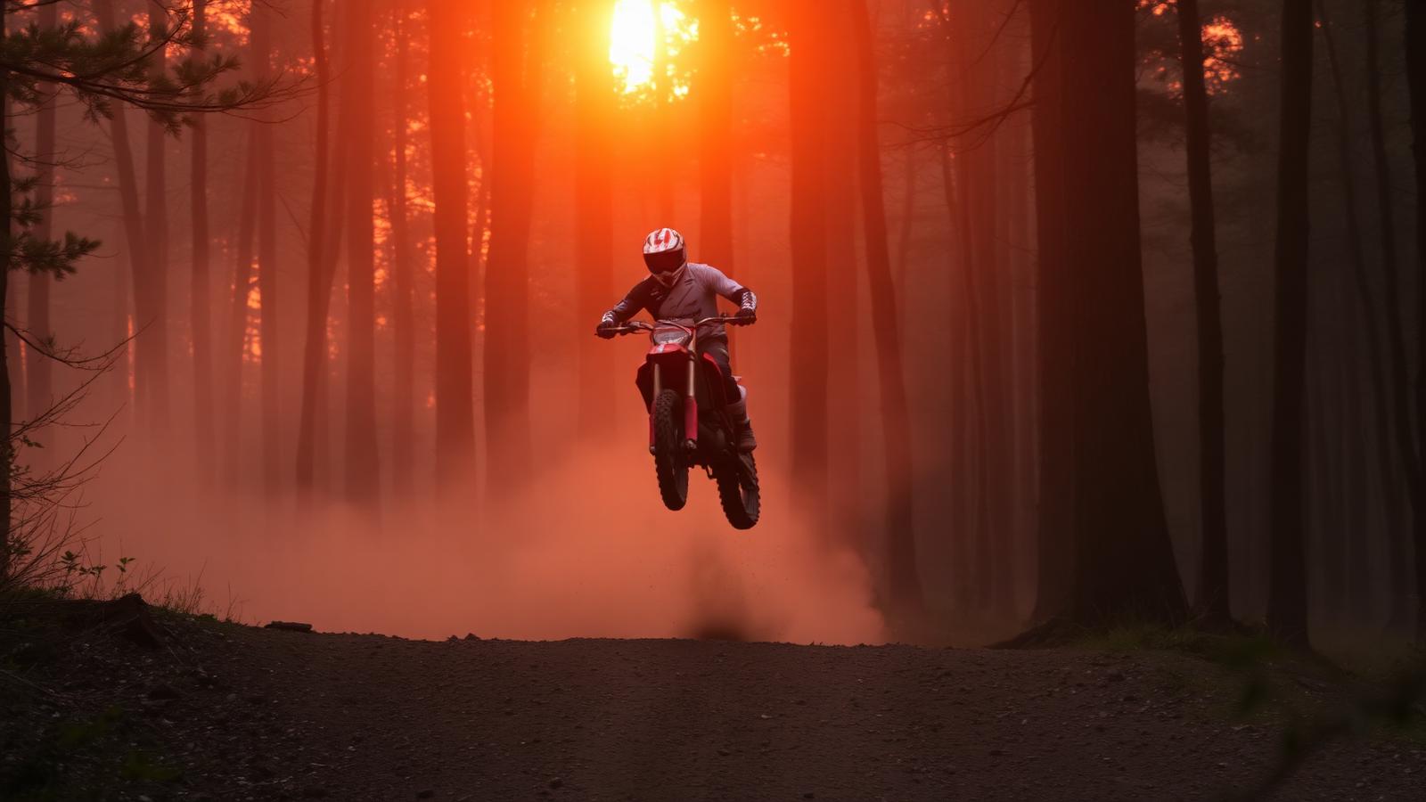 Piloto de enduro em ação ao pôr do sol